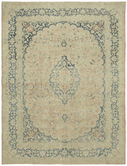 Rusvo Bej Mavi Klasik Madalyon El Dokuma Vintage Halı 305x390 cm
