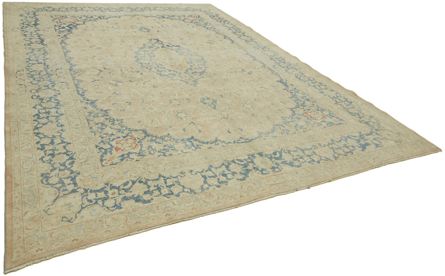 Rusvo Bej Mavi Klasik Madalyon El Dokuma Vintage Halı 305x390 cm – genel görünüm