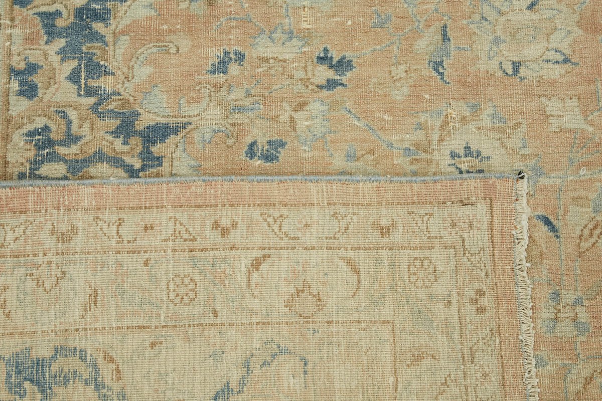Rusvo Bej Mavi Klasik Madalyon El Dokuma Vintage Halı 305x390 cm – arka yüz görünümü