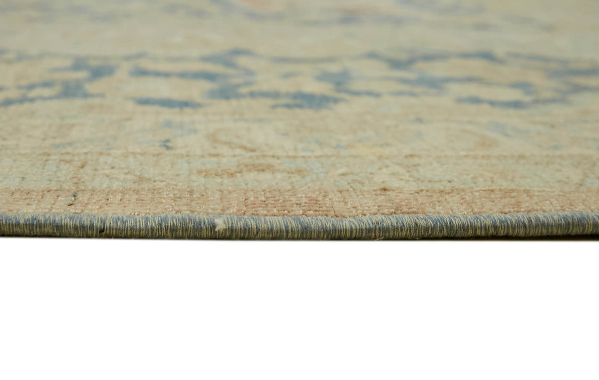 Rusvo Bej Mavi Klasik Madalyon El Dokuma Vintage Halı 305x390 cm – farklı açı