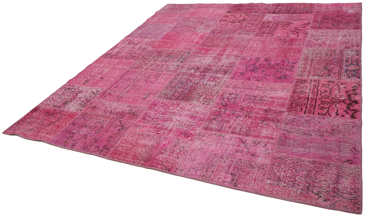 Razik Pembe Mor Patchwork Modern El Dokuma Halı 250x300 cm – doku yakın çekim
