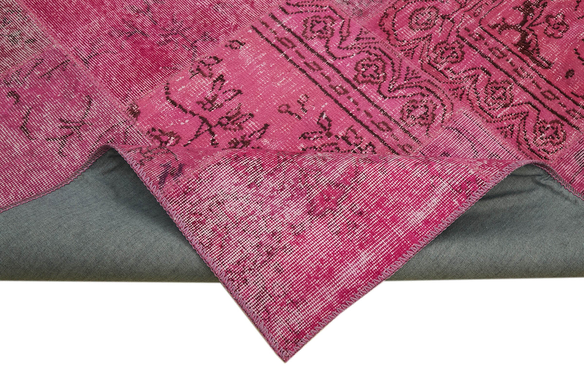 Razik Pembe Mor Patchwork Modern El Dokuma Halı 250x300 cm – kenar detayı