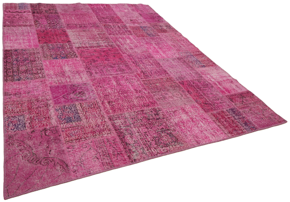 Razik Pembe Patchwork Desenli Modern El Dokuma Halı 250x300 cm – genel görünüm