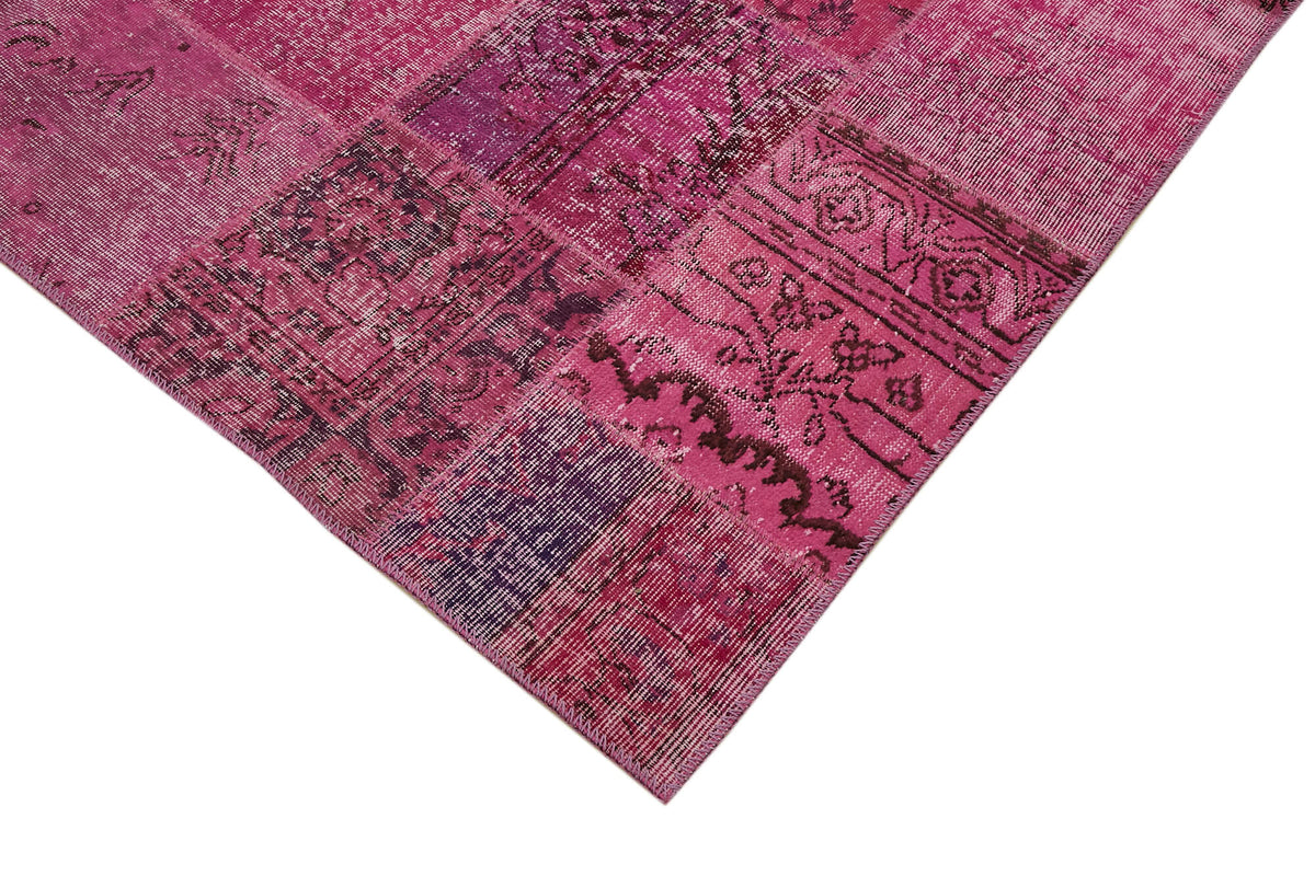 Razik Pembe Patchwork Desenli Modern El Dokuma Halı 250x300 cm – detay görünümü