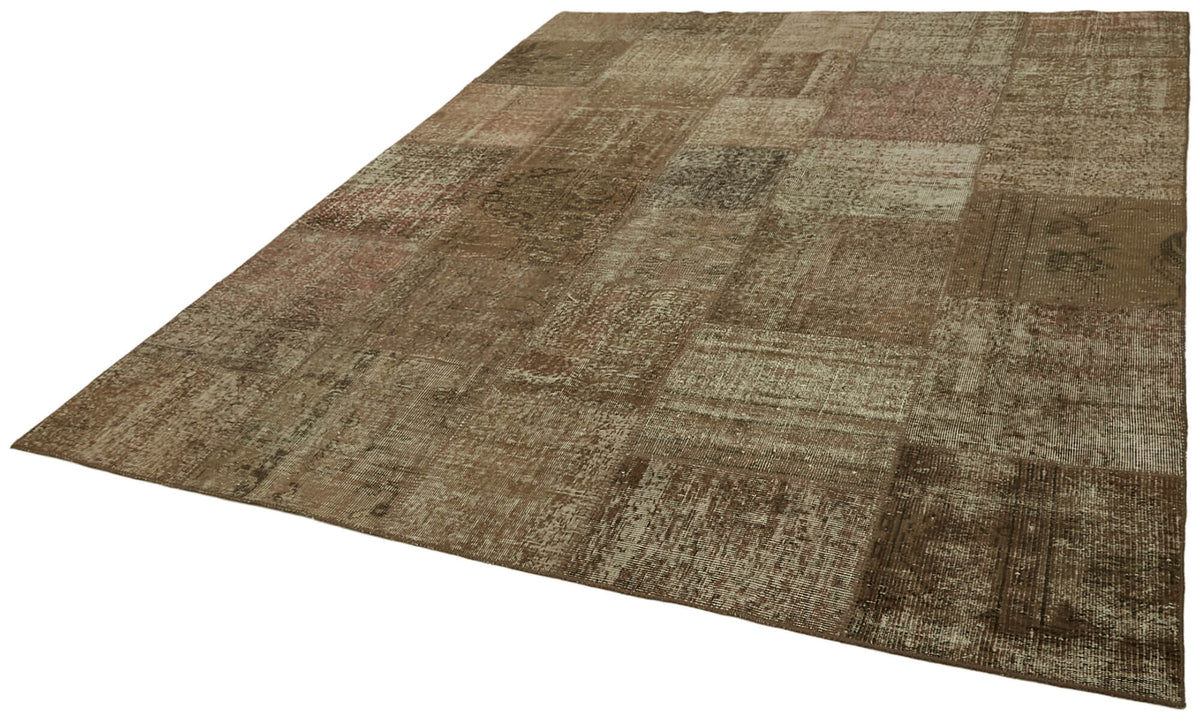 Razik Modern Eskitme Halı Kahverengi ve Bej Geometrik Desenli 250x300 cm – doku yakın çekim