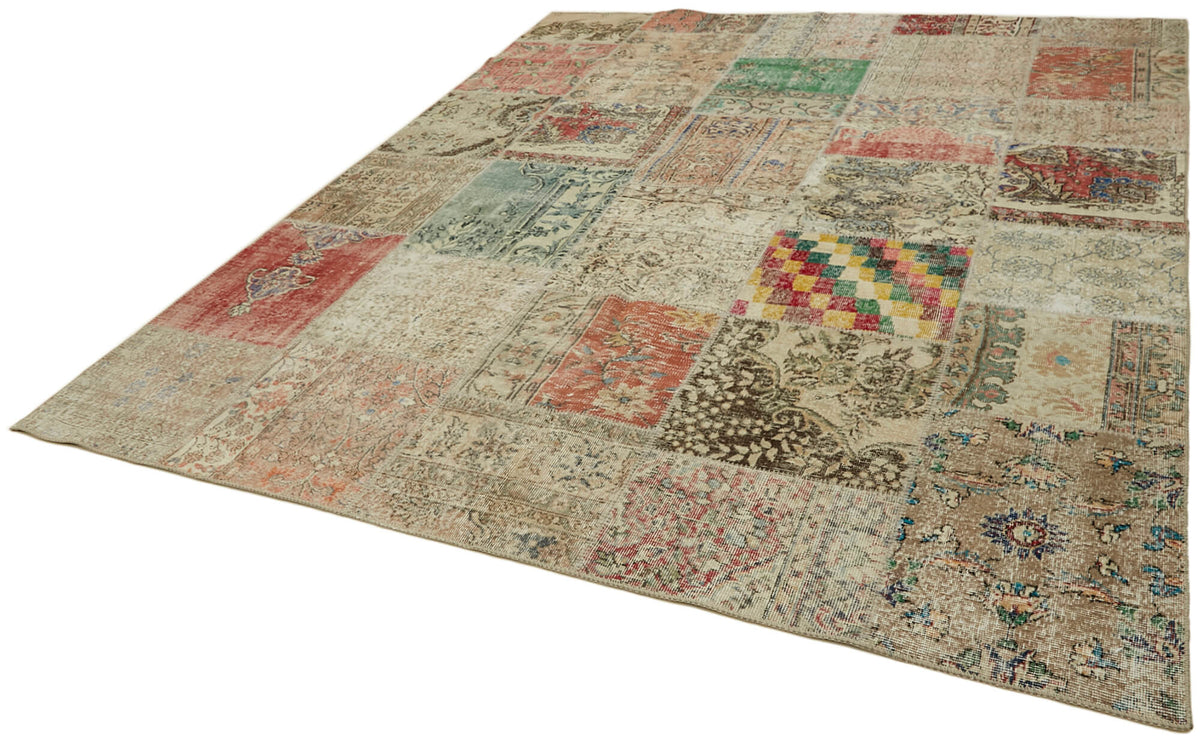 Razik Bej Zeminli Çok Renkli Patchwork Yün Halı 251x300 cm 43184 – doku yakın çekim