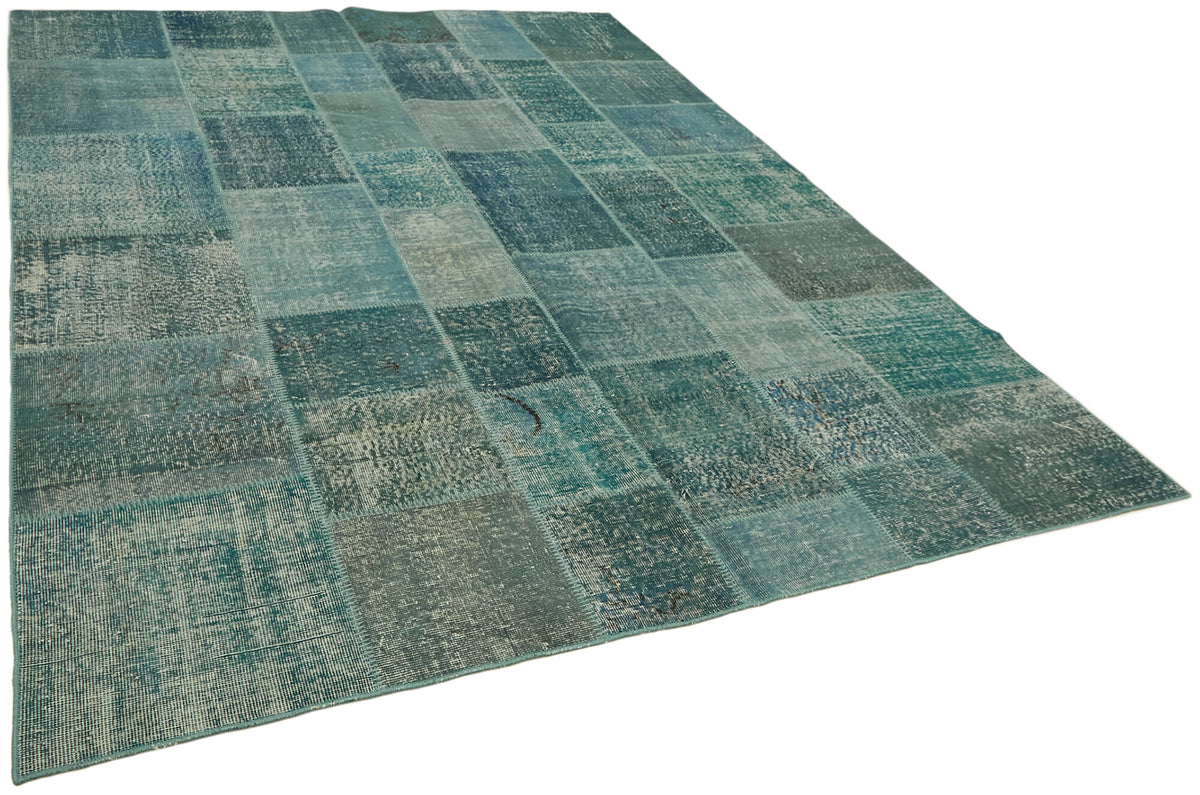 Razik Geometrik Desenli Turkuaz Gri Modern El Dokuma Halı 238x300 cm – genel görünüm