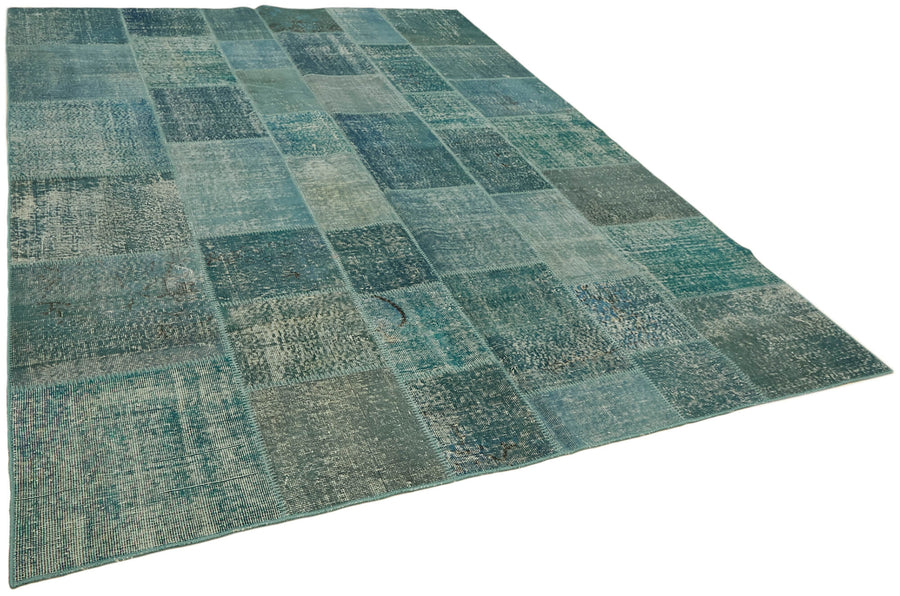 Razik Geometrik Desenli Turkuaz Gri Modern El Dokuma Halı 238x300 cm – genel görünüm