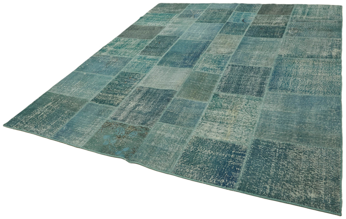 Razik Geometrik Desenli Turkuaz Gri Modern El Dokuma Halı 238x300 cm – doku yakın çekim