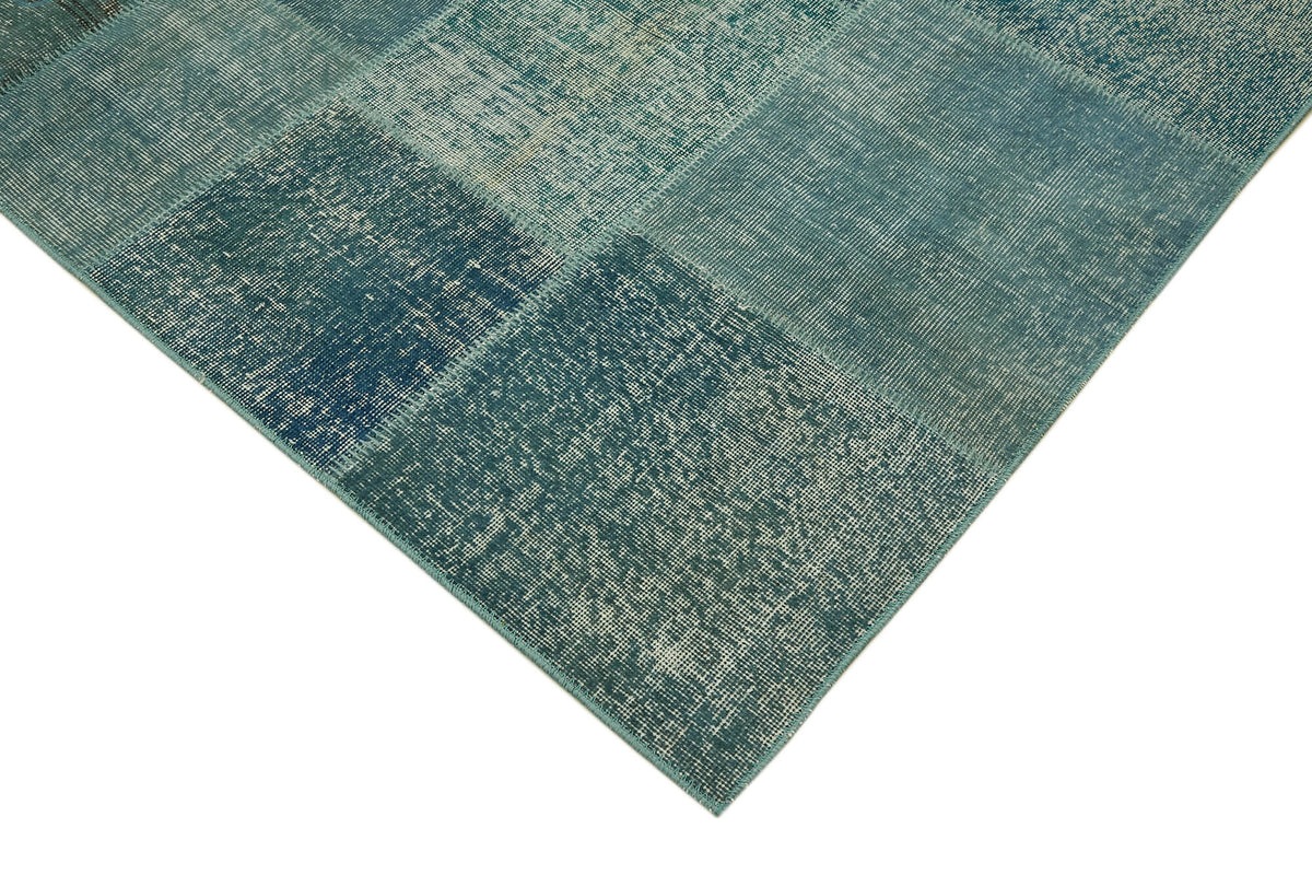 Razik Geometrik Desenli Turkuaz Gri Modern El Dokuma Halı 238x300 cm – detay görünümü