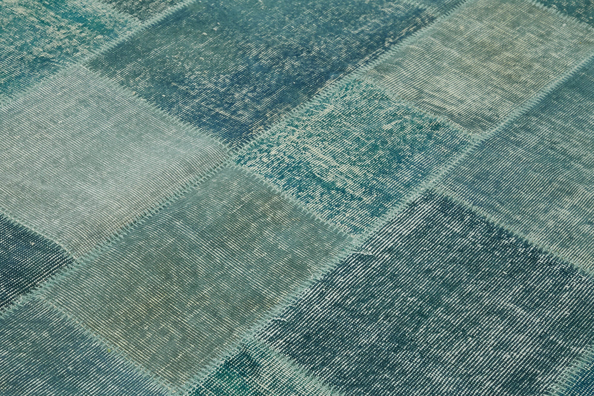 Razik Geometrik Desenli Turkuaz Gri Modern El Dokuma Halı 238x300 cm – mekânda kullanım