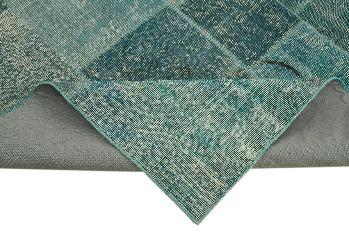 Razik Geometrik Desenli Turkuaz Gri Modern El Dokuma Halı 238x300 cm – kenar detayı