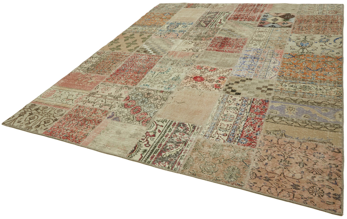 Razik Patchwork Bej Çok Renkli Modern El Dokuma Halı 250x300 cm 43190 – doku yakın çekim