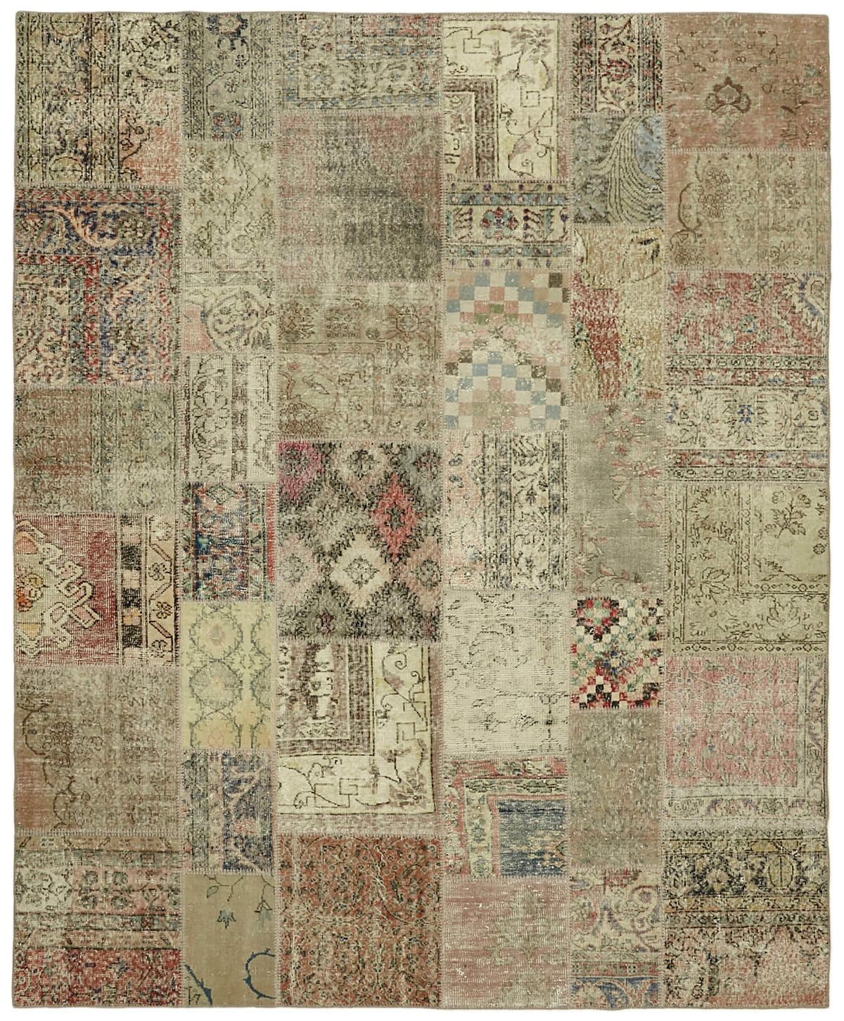 Razik Çok Renkli Patchwork Yün El Dokuma Bej Halı 250x300 cm