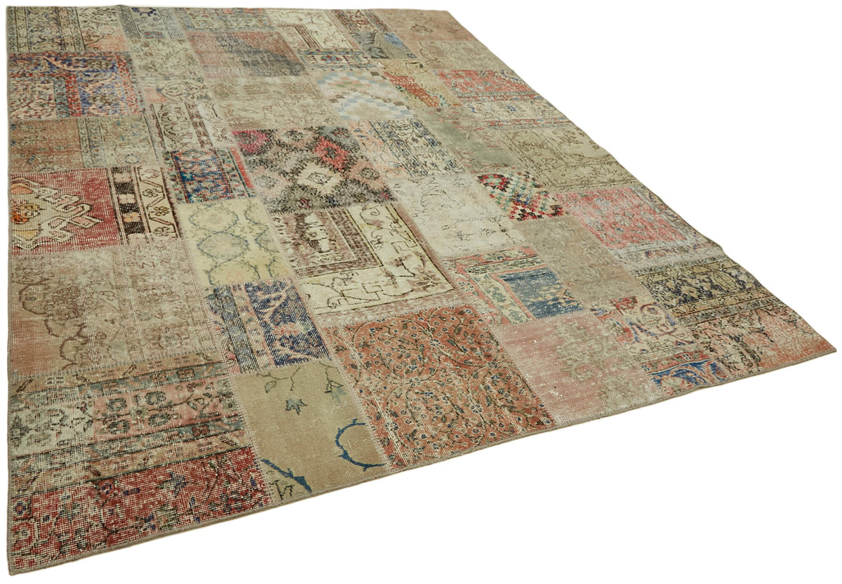 Razik Çok Renkli Patchwork Yün El Dokuma Bej Halı 250x300 cm – genel görünüm
