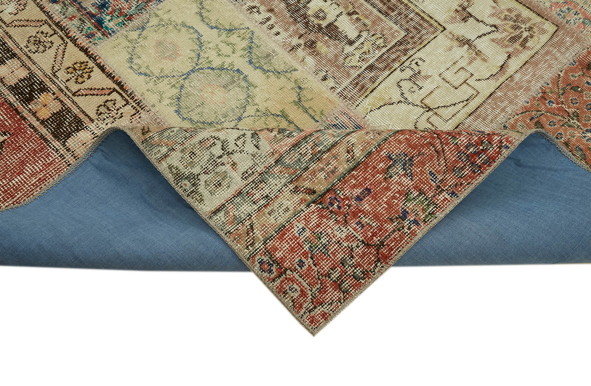 Razik Çok Renkli Patchwork Yün El Dokuma Bej Halı 250x300 cm – kenar detayı