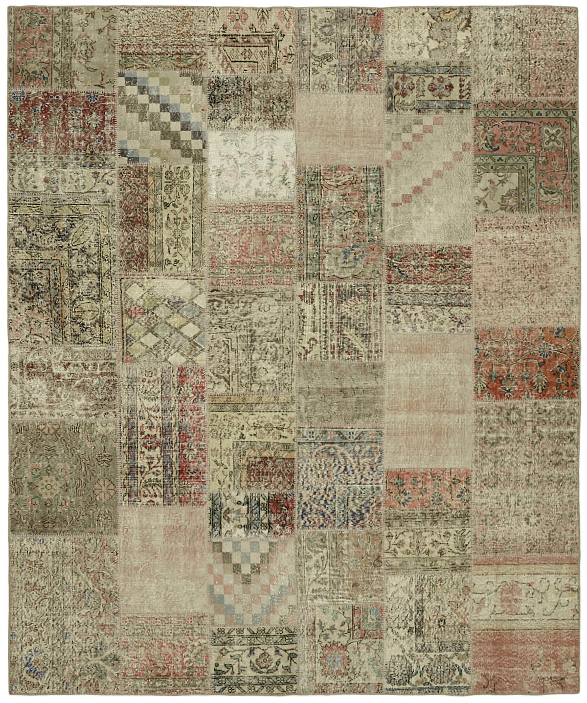 Razik Kırmızı Eskitme Halı Modern Patchwork 250x296 cm 43192