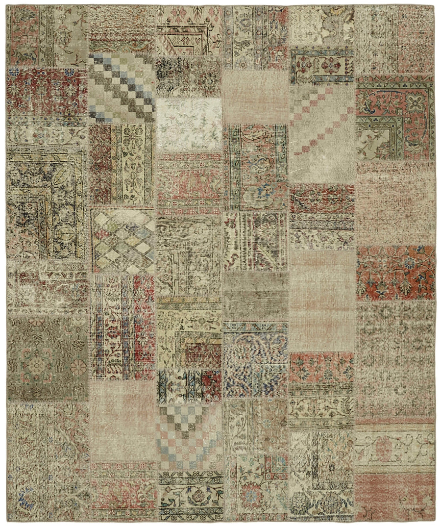 Razik Kırmızı Eskitme Halı Modern Patchwork 250x296 cm 43192