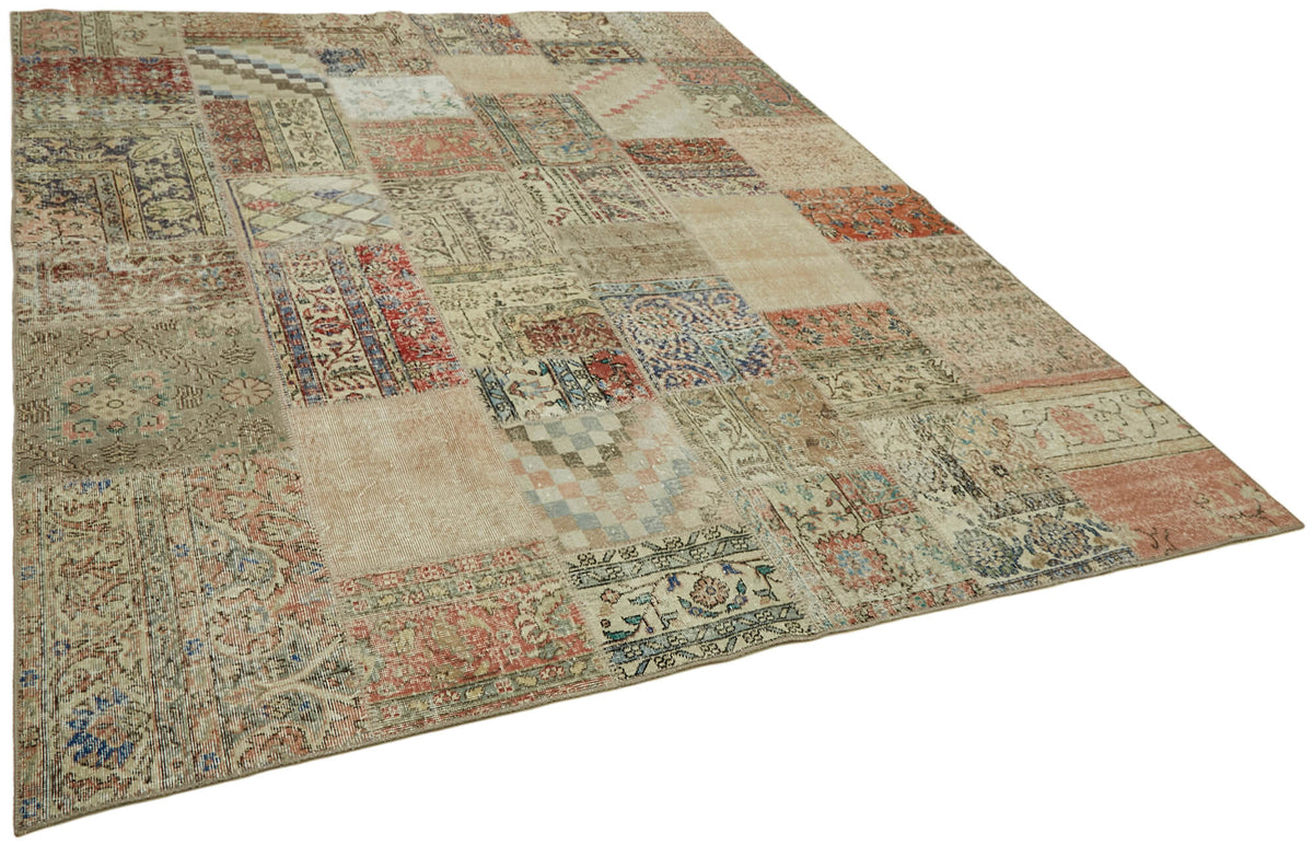 Razik Kırmızı Eskitme Halı Modern Patchwork 250x296 cm 43192 – genel görünüm