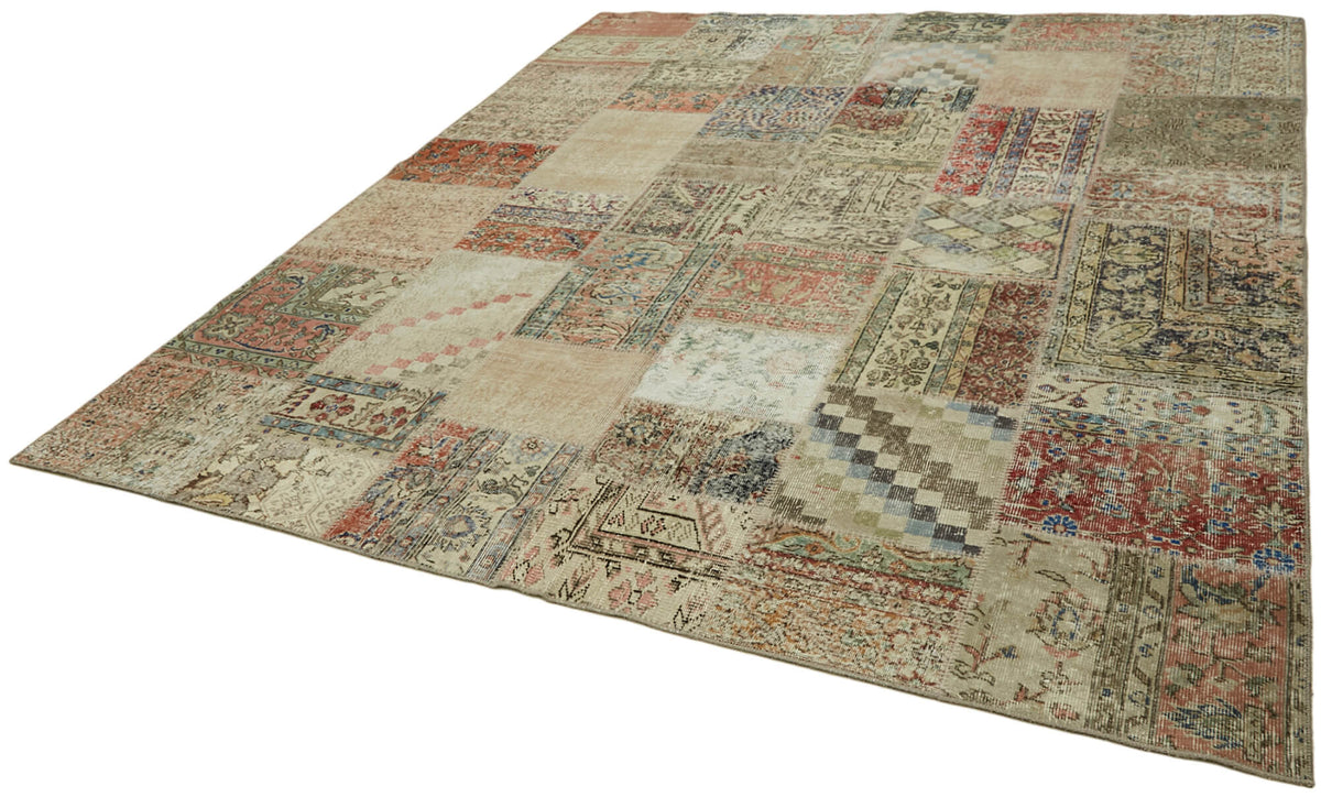 Razik Kırmızı Eskitme Halı Modern Patchwork 250x296 cm 43192 – doku yakın çekim