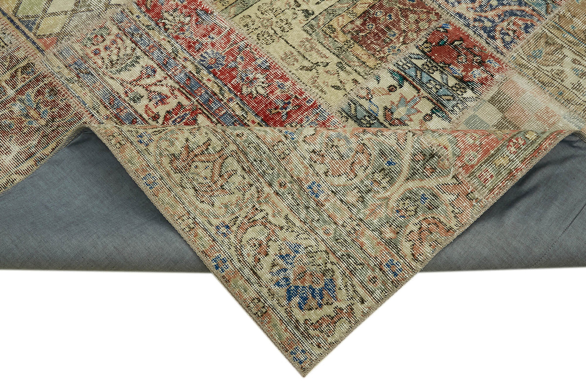 Razik Kırmızı Eskitme Halı Modern Patchwork 250x296 cm 43192 – kenar detayı