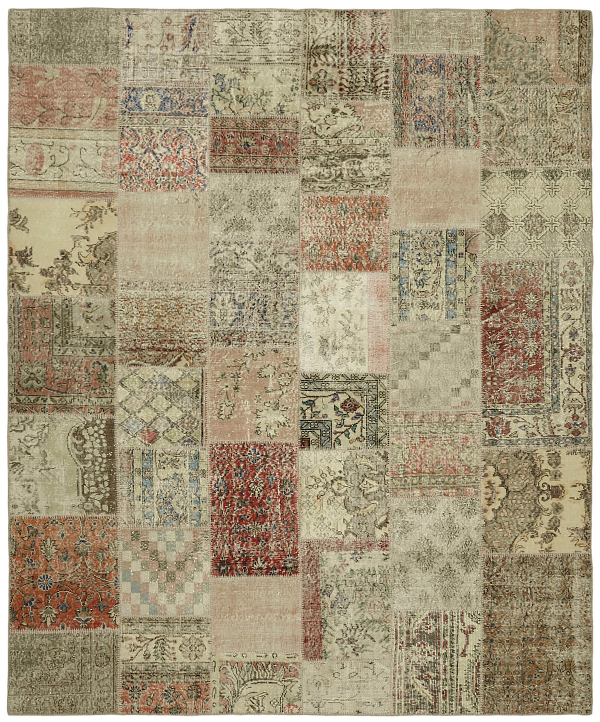 Razik Bej Pembe Gri Modern Patchwork Yün Halı 250x300 cm