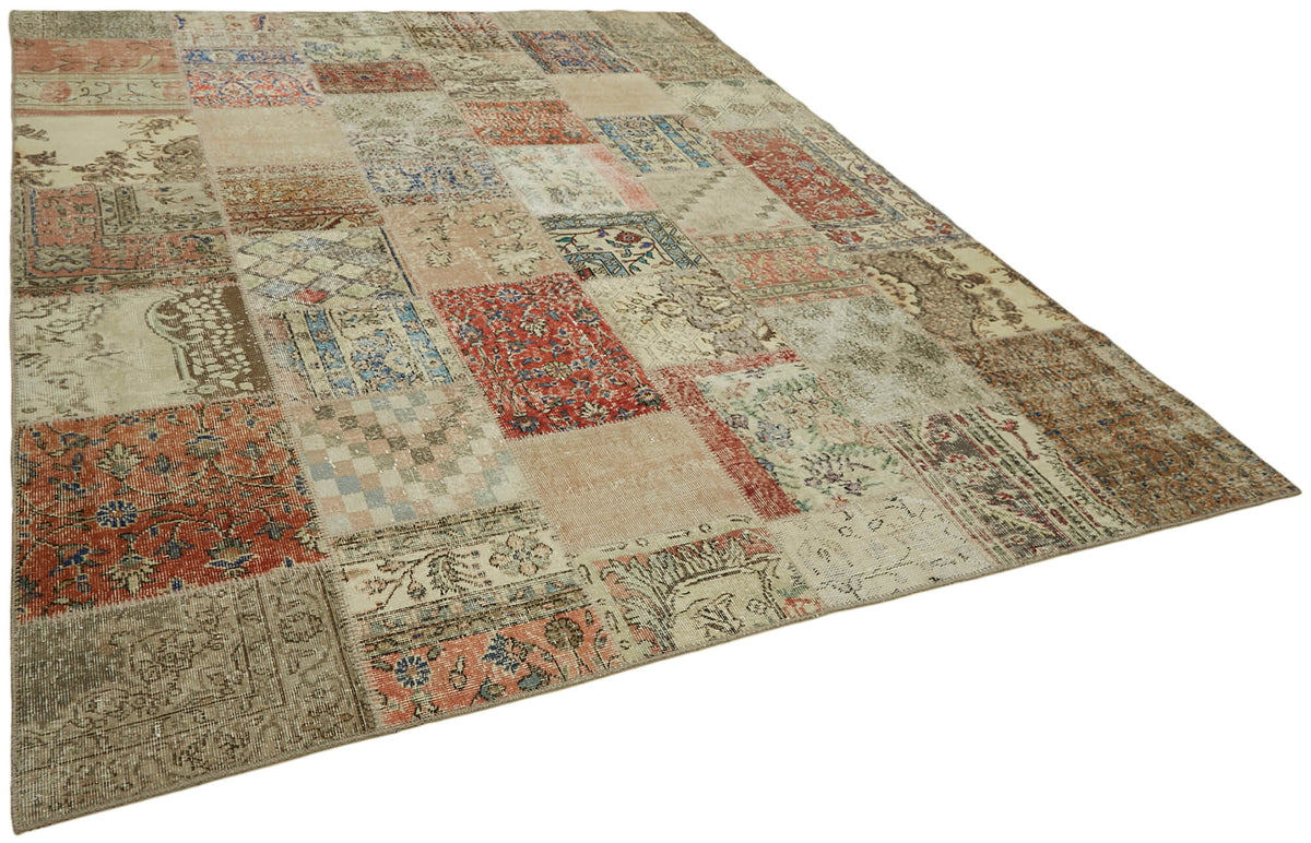 Razik Bej Pembe Gri Modern Patchwork Yün Halı 250x300 cm – genel görünüm