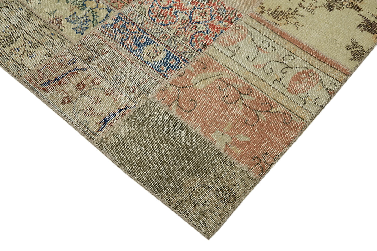 Razik Bej Pembe Gri Modern Patchwork Yün Halı 250x300 cm – detay görünümü