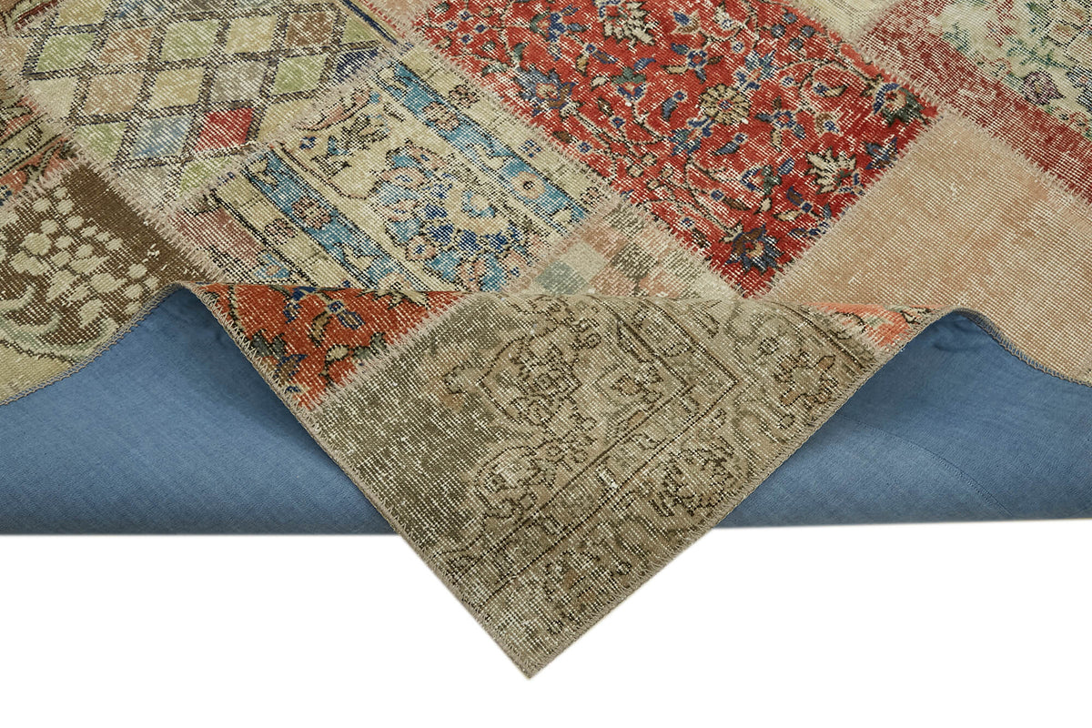 Razik Bej Pembe Gri Modern Patchwork Yün Halı 250x300 cm – kenar detayı