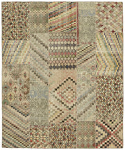 Razik Bej ve Çok Renkli Geometrik Desenli Yün Patchwork Halı 250x300 cm