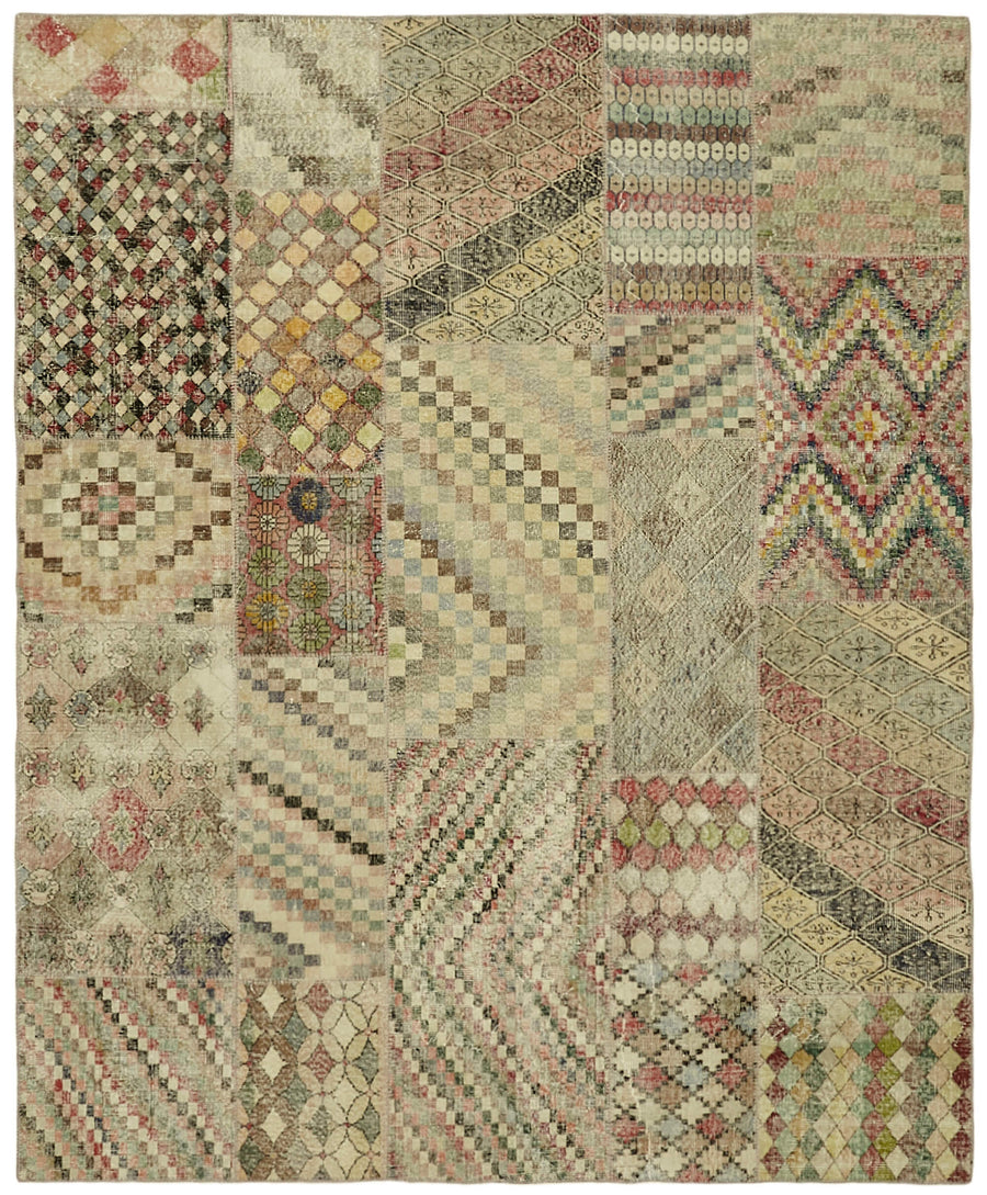 Razik Patchwork Desenli Çok Renkli Vintage El Dokuma Halı 250x300 cm