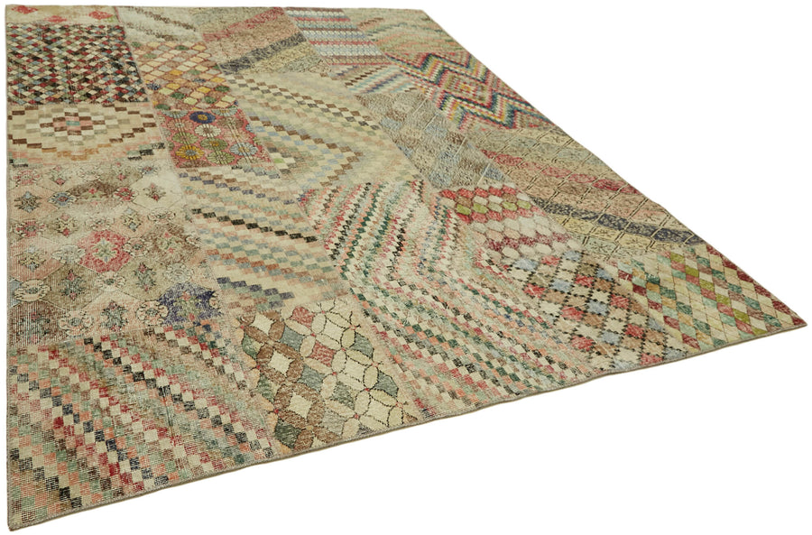 Razik Patchwork Desenli Çok Renkli Vintage El Dokuma Halı 250x300 cm – genel görünüm