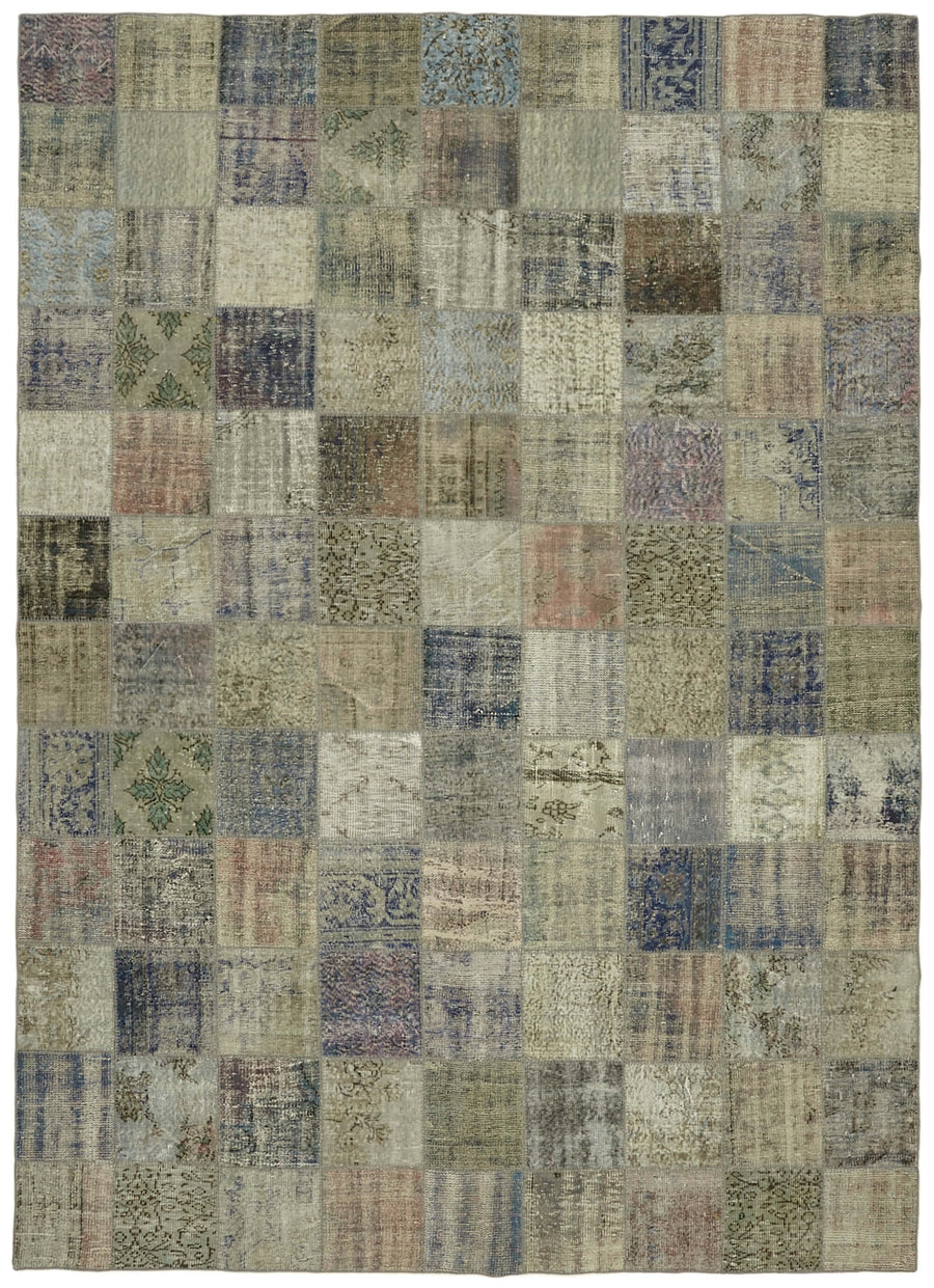 Ruzim Dokuma Modern Patchwork Halı Bej ve Gri Tonlarda 260x354 cm