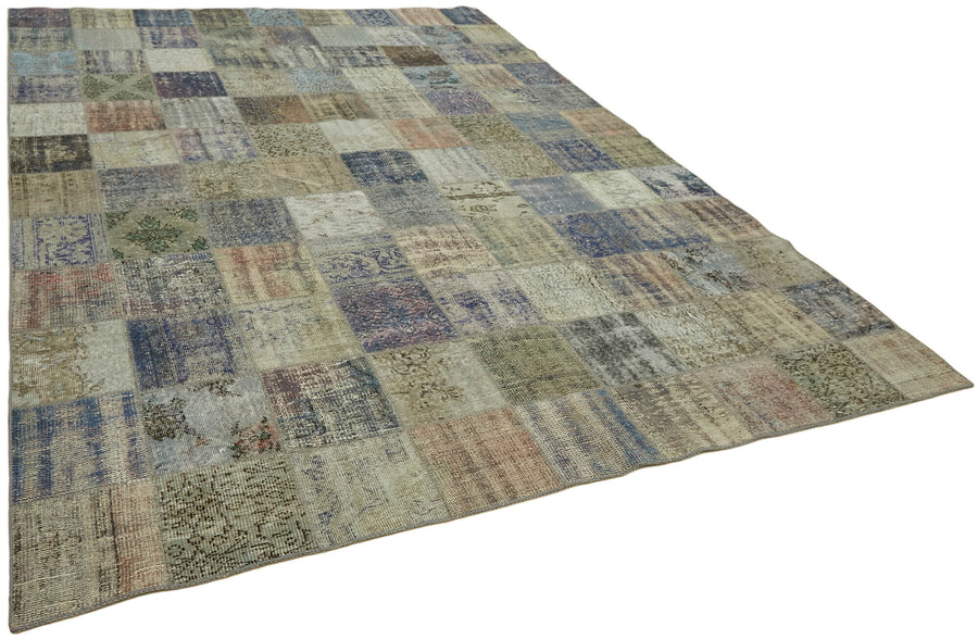 Ruzim Dokuma Modern Patchwork Halı Bej ve Gri Tonlarda 260x354 cm – genel görünüm