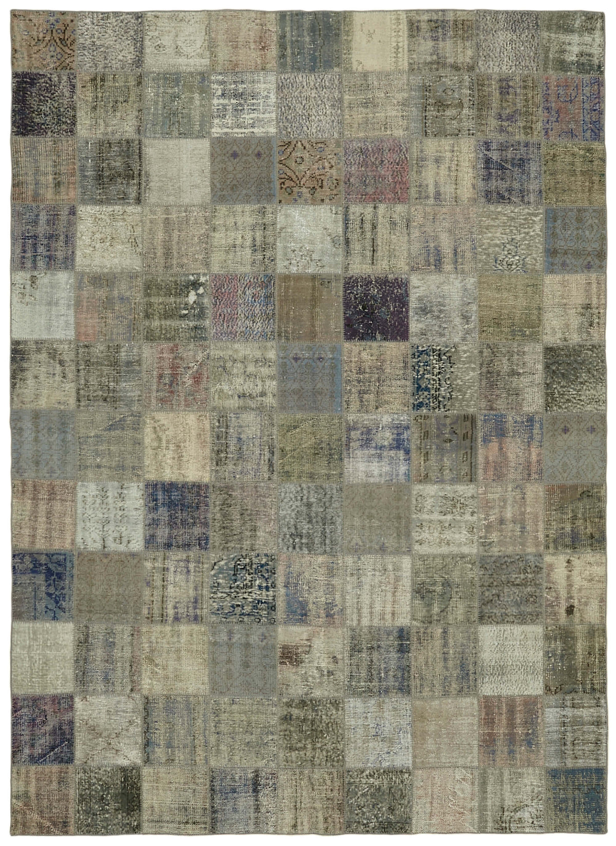 Ruzim Patchwork Desenli Gri ve Bej El Dokuma Halı 260x354 cm