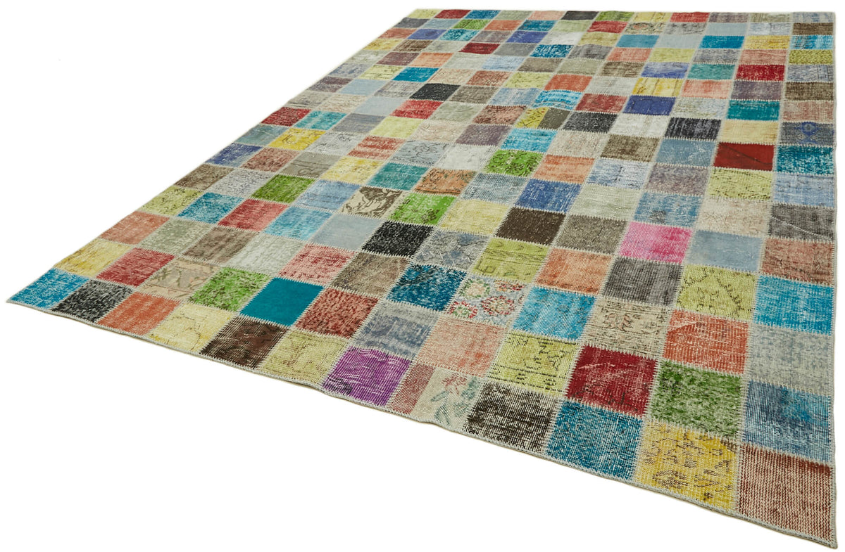 Ruzim Çok Renkli Geometrik Desenli Patchwork El Dokuma Halı 260x344 cm – doku yakın çekim