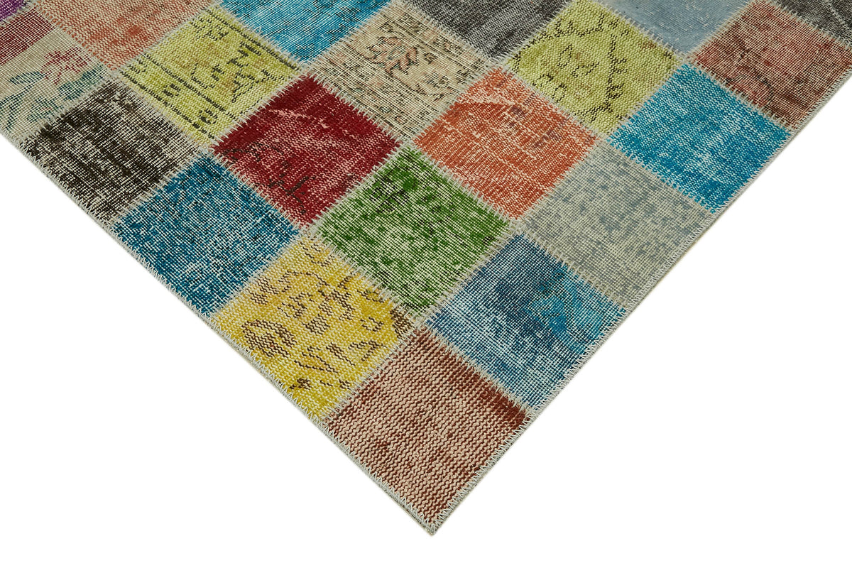 Ruzim Çok Renkli Geometrik Desenli Patchwork El Dokuma Halı 260x344 cm – detay görünümü