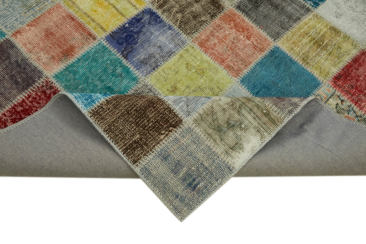 Ruzim Çok Renkli Geometrik Desenli Patchwork El Dokuma Halı 260x344 cm – kenar detayı