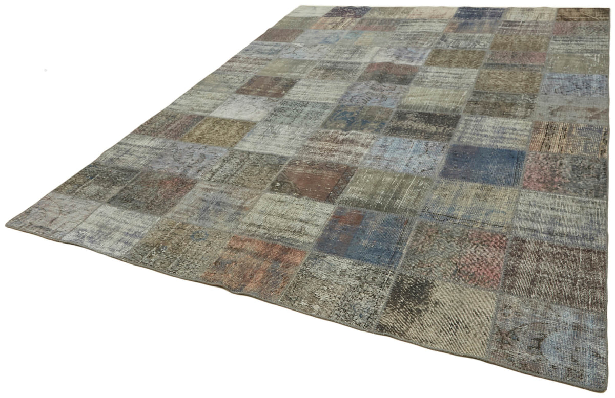 Ruzim Gri Çok Renkli Geometrik Patchwork El Dokuma Halı 248x337 cm – doku yakın çekim