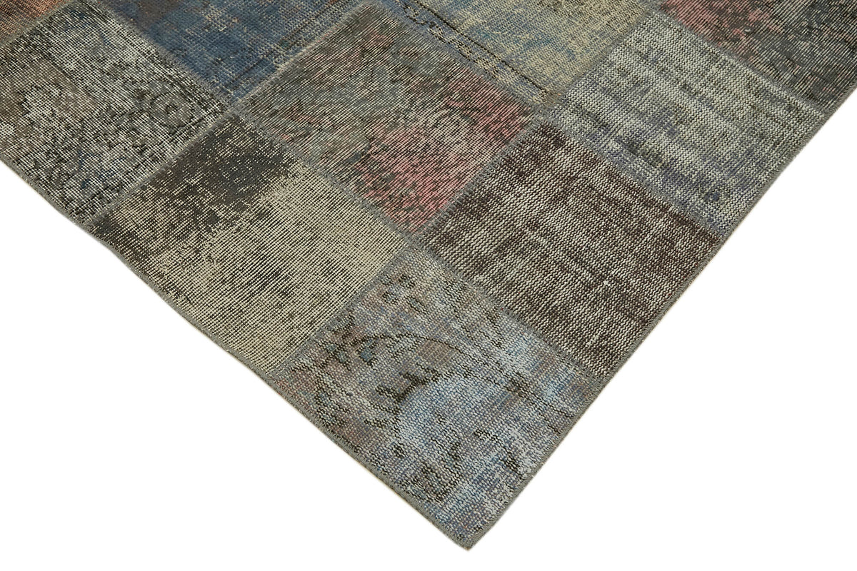 Ruzim Gri Çok Renkli Geometrik Patchwork El Dokuma Halı 248x337 cm – detay görünümü