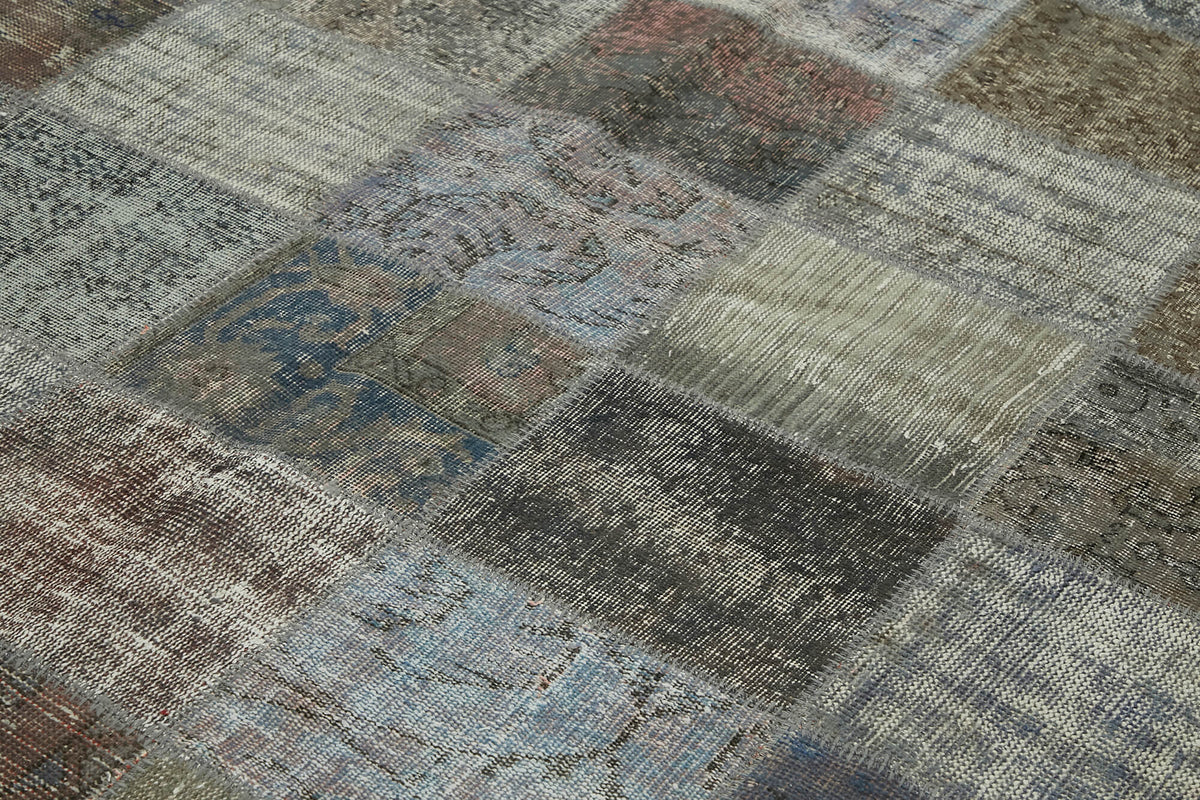 Ruzim Gri Çok Renkli Geometrik Patchwork El Dokuma Halı 248x337 cm – mekânda kullanım