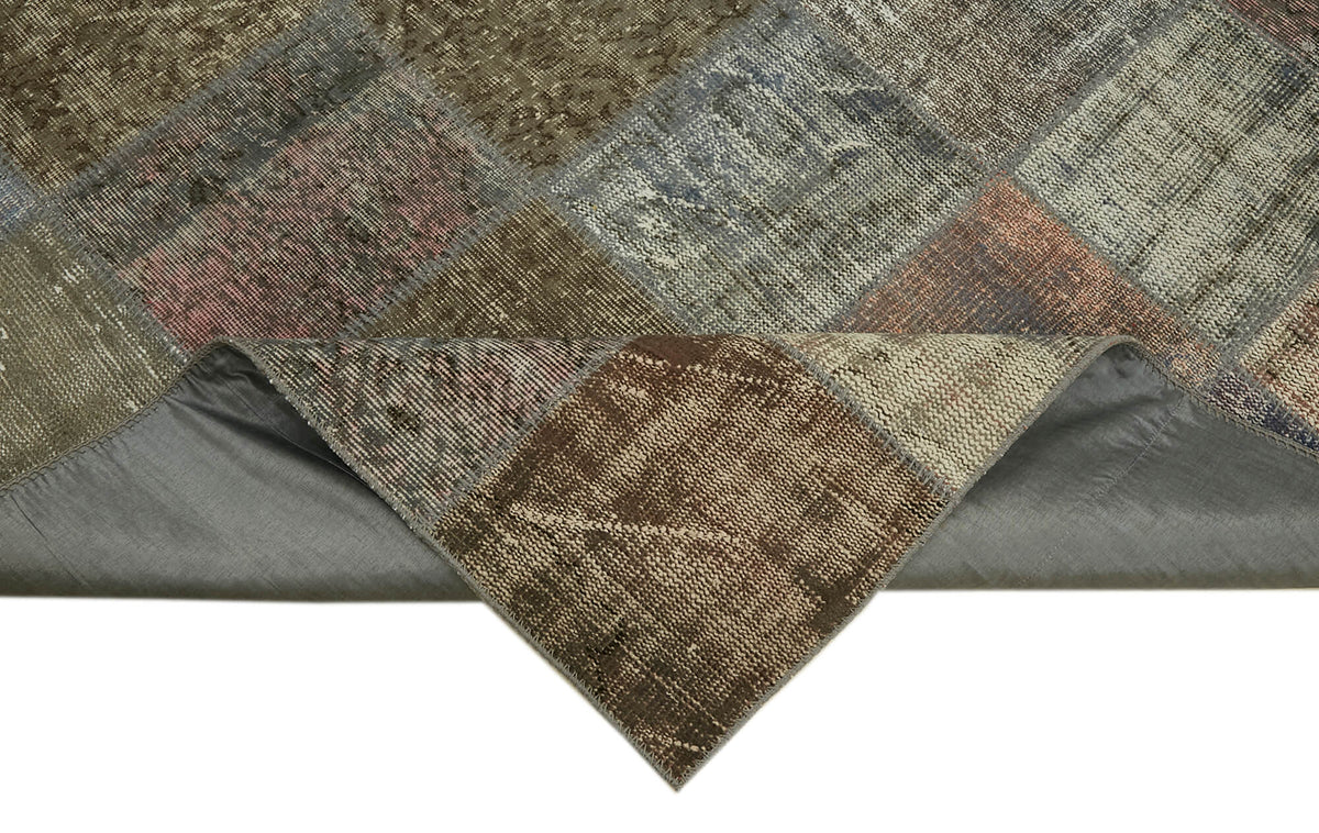 Ruzim Gri Çok Renkli Geometrik Patchwork El Dokuma Halı 248x337 cm – kenar detayı