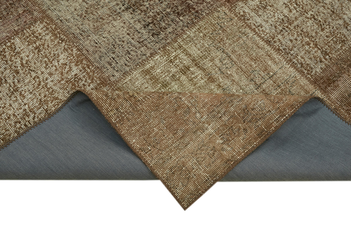 Ruzim Kahverengi Bej Modern Geometrik Patchwork El Dokuma Halı 250x350 cm – kenar detayı
