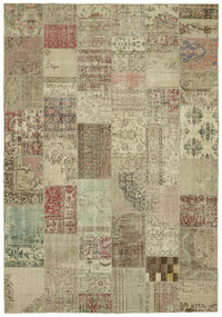 Ruzim Patchwork Desenli Bej ve Pembe Modern El Dokuma Halı 250x350 cm