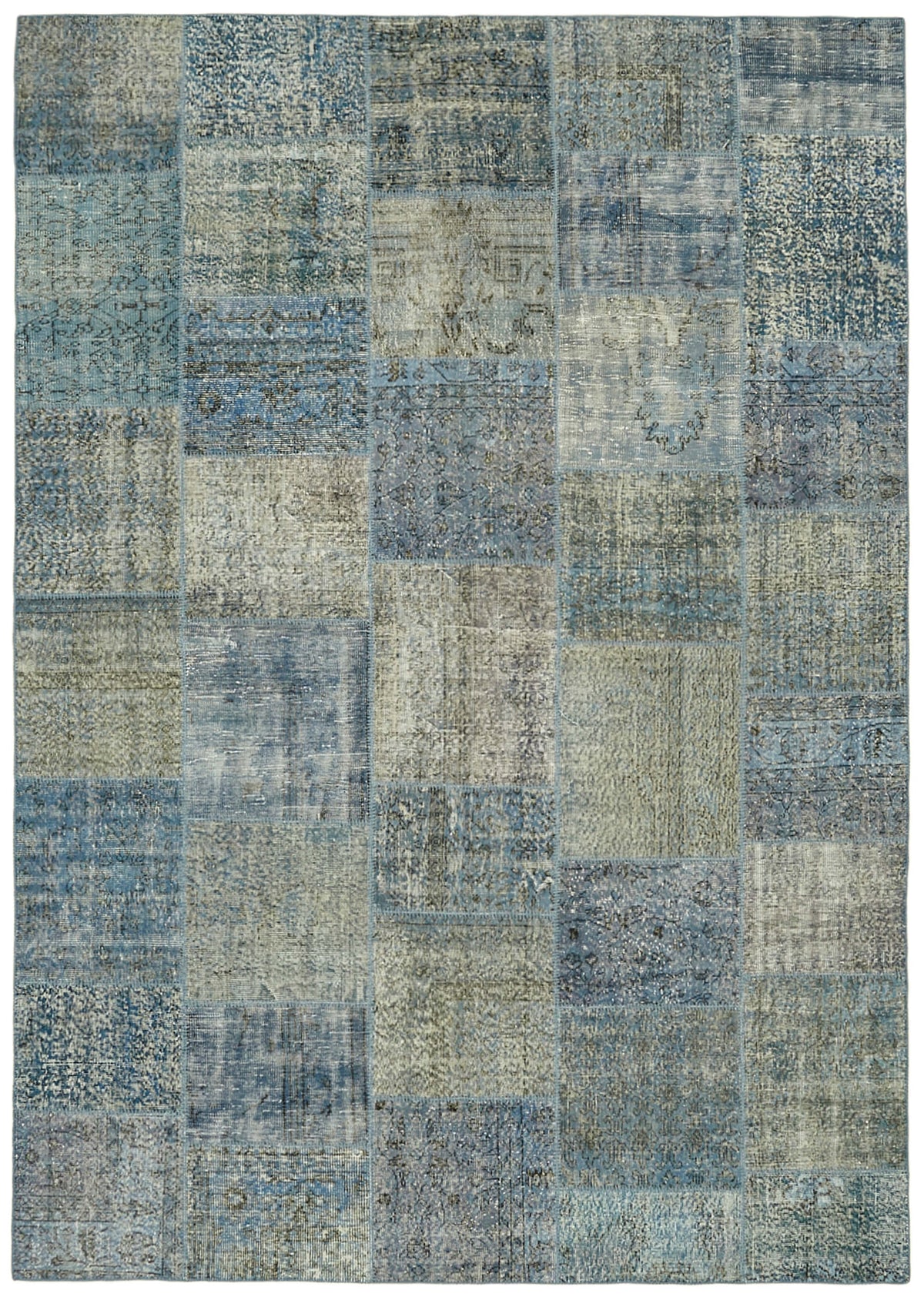 Ruzim Mavi Gri Patchwork Modern El Dokuma Halı 251x351 cm