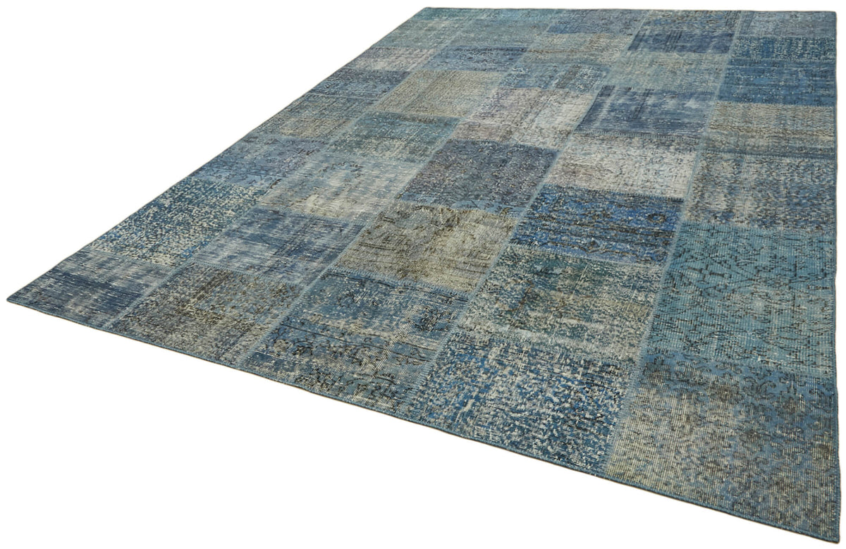 Ruzim Mavi Gri Patchwork Modern El Dokuma Halı 251x351 cm – doku yakın çekim