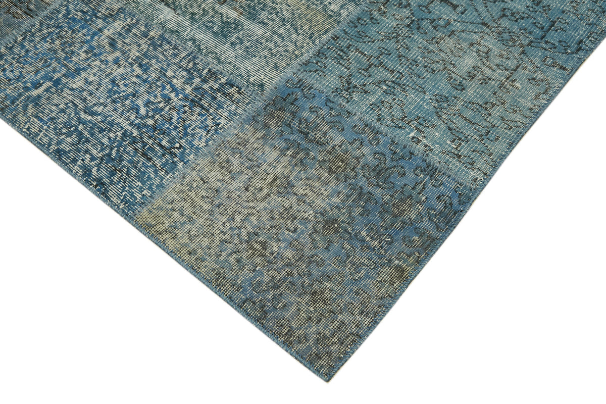 Ruzim Mavi Gri Patchwork Modern El Dokuma Halı 251x351 cm – detay görünümü