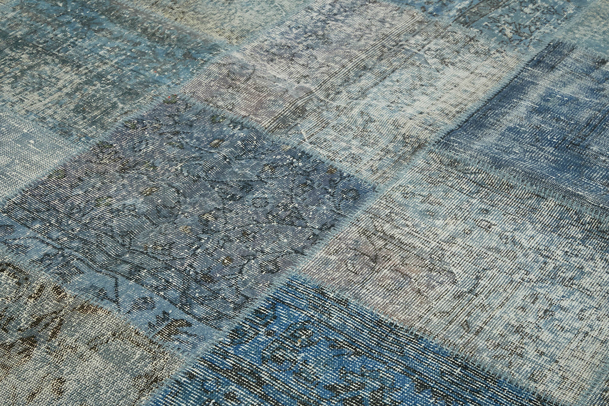 Ruzim Mavi Gri Patchwork Modern El Dokuma Halı 251x351 cm – mekânda kullanım