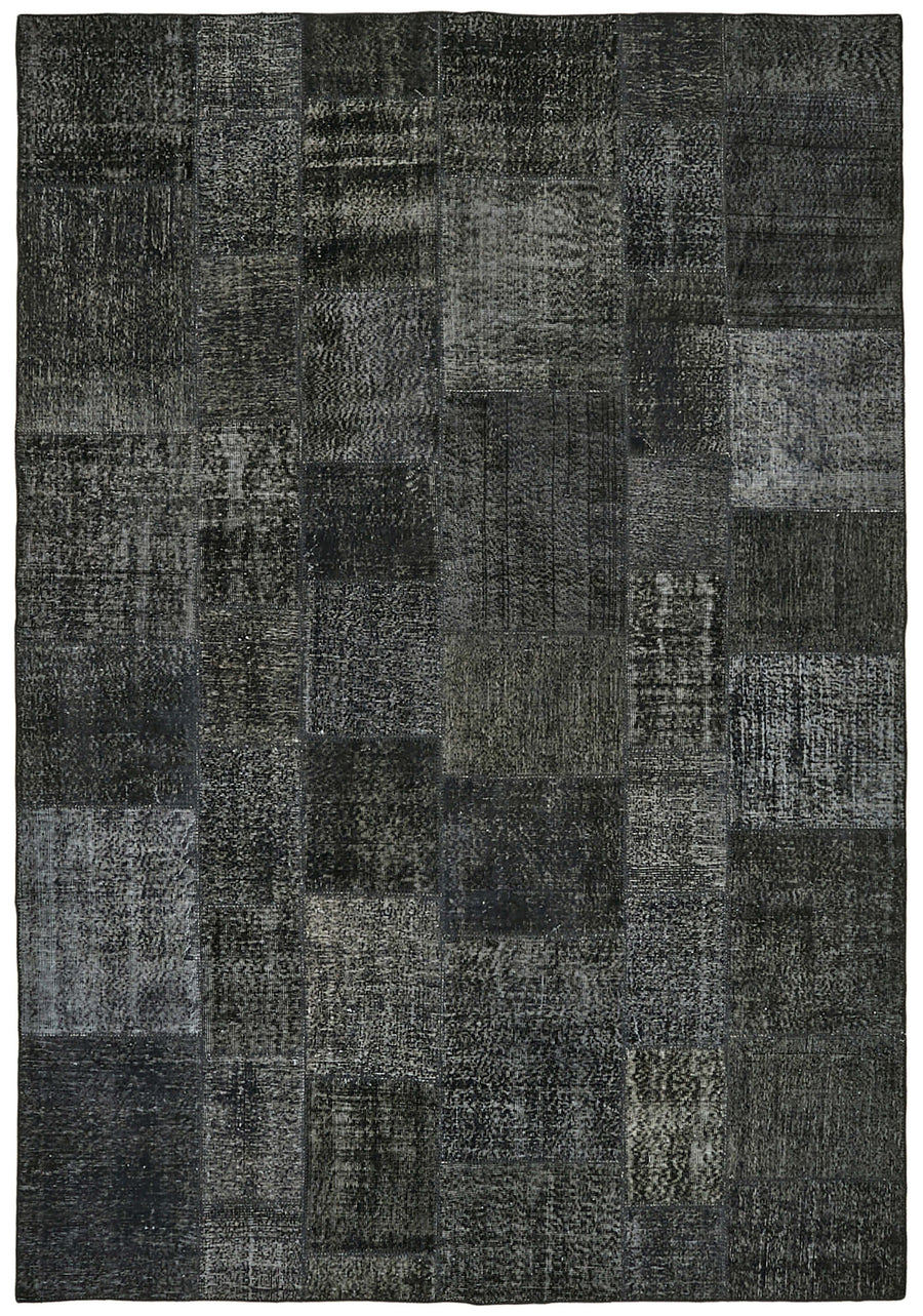 Ruzim Antrasit Gri Geometrik Desenli Yün Pamuk Patchwork El Dokuma Halı 250x350 cm