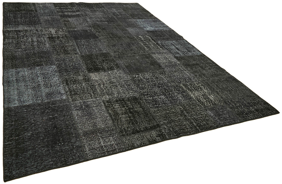 Ruzim Antrasit Gri Geometrik Desenli Yün Pamuk Patchwork El Dokuma Halı 250x350 cm – genel görünüm